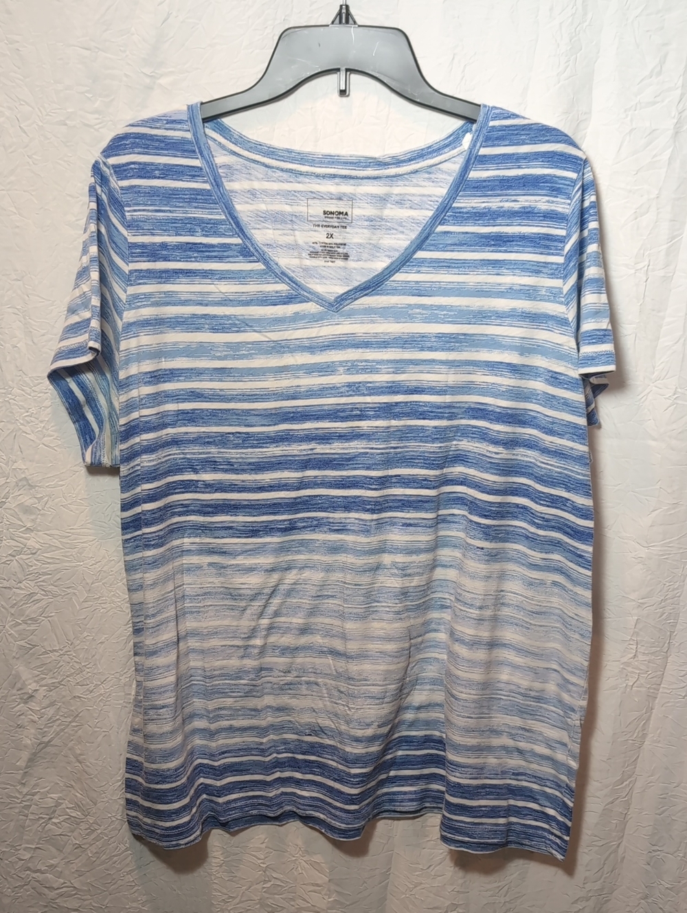 Sonoma Striped V-Neck Tee in Light Blue and White